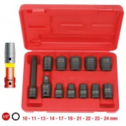Coffret de douilles clé à chocs 6 pans 1/2'' - 10 douilles, 1 cardan, 1 rallonge