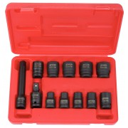 Coffret de douilles clé à chocs 6 pans 1/2'' - 10 douilles, 1 cardan, 1 rallonge